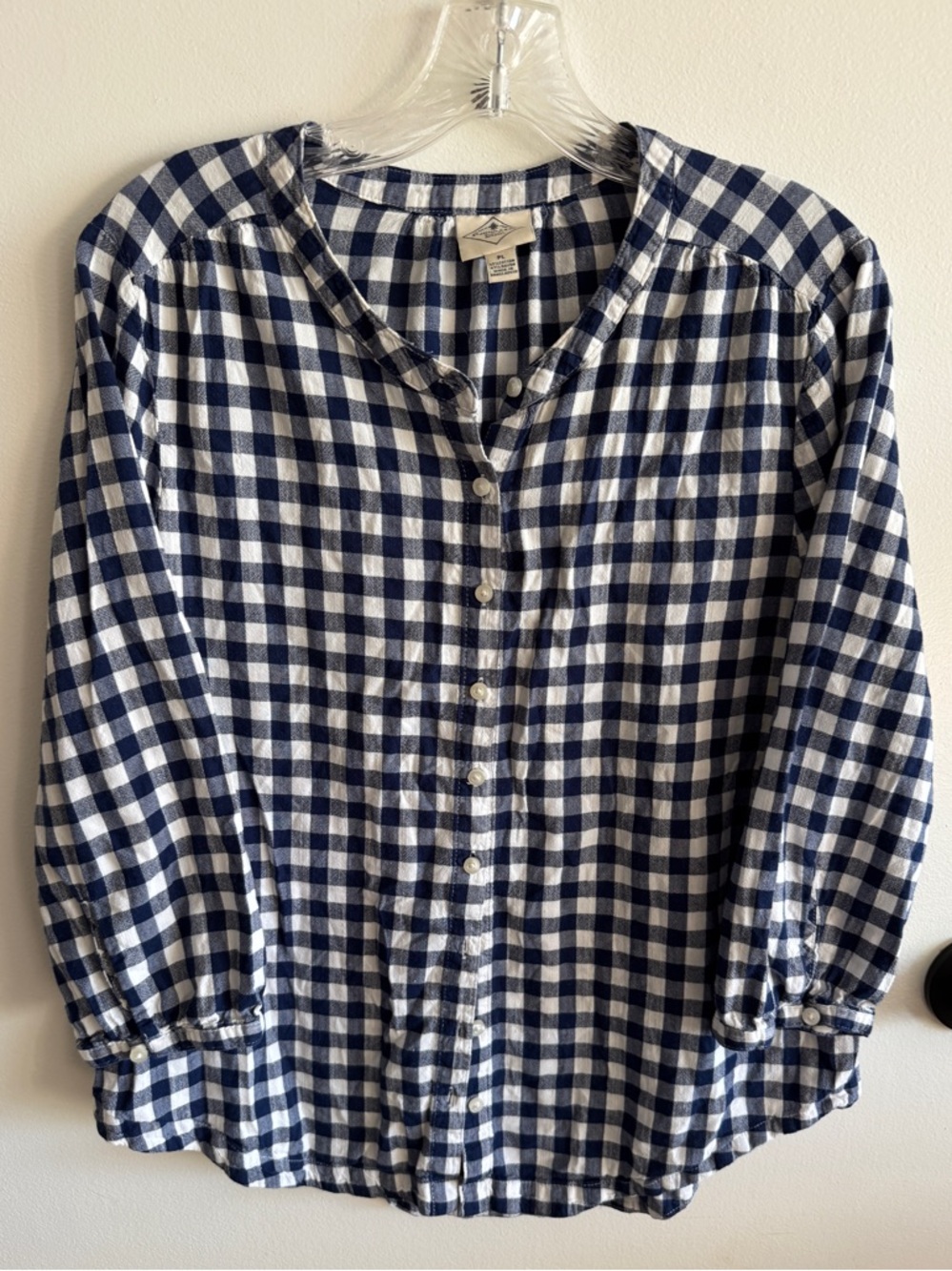 St. John's Bay Navy and White Gingham Top 3/4 Sleeve Size LP Cottagecore Coastal
